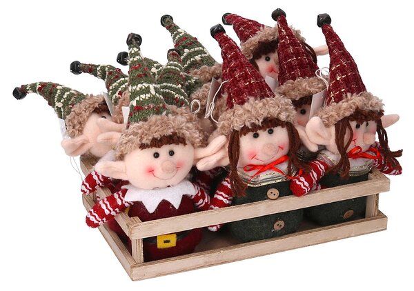 Set 12 Pupazzi Elfo in Tessuto verde rosso cm 26x18x23