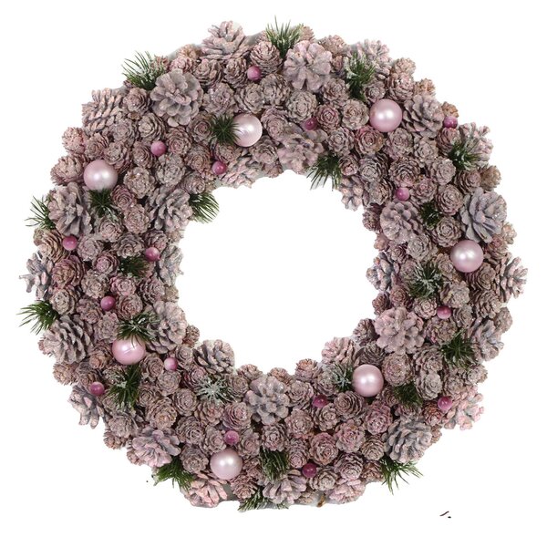 Coroncina con pigne rosa cm Ø30