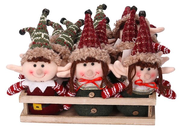 Set 12 Pupazzi Elfo in Tessuto verde rosso cm 26x18x23