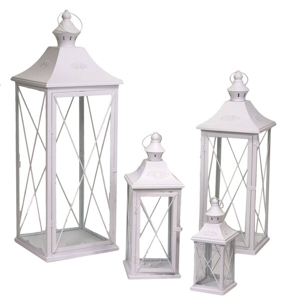 Set 4 Lanterne in Metallo bianco quadro