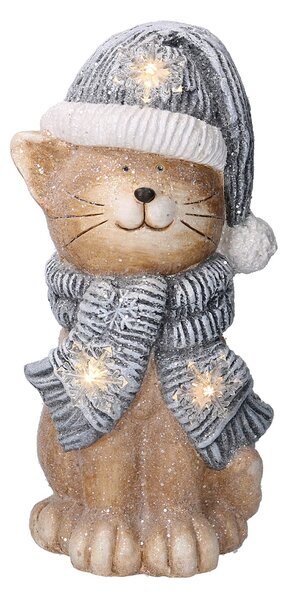 Gatto in Resina con Led cappello blu cm 19,5x18,5xh40