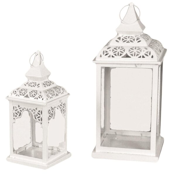 Set 2 Lanterne in Metallo bianco lucido quadro traforato