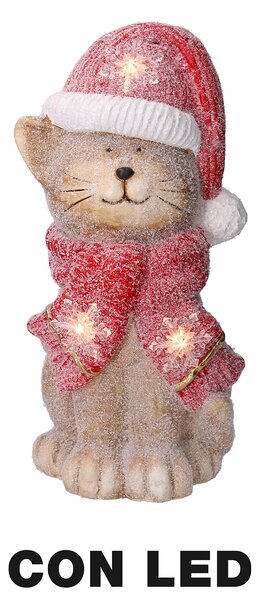 Gatto in Resina con Led cappello rosso cm 19,5x18,5xh40