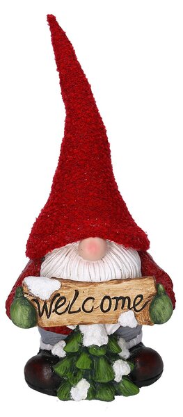 Pupazzo Gnomo in Resina con cartello rosso cm 21,5x19xh50