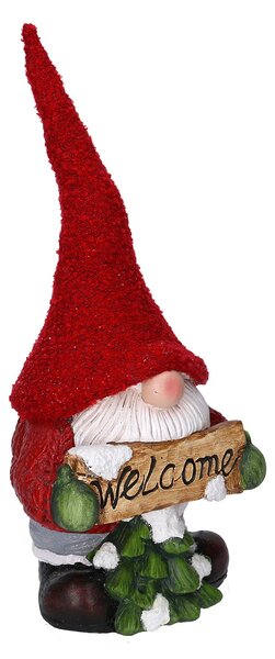 Pupazzo Gnomo in Resina con cartello rosso cm 21,5x19xh50
