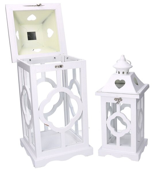 Set 2 Lanterne in Legno bianco