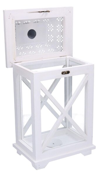 Lanterna in Legno in Metallo bianco rettangolare cm 23x17xh45