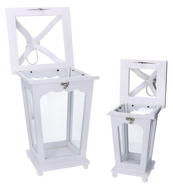 Set 2 Lanterne in Legno bianco rettangolare