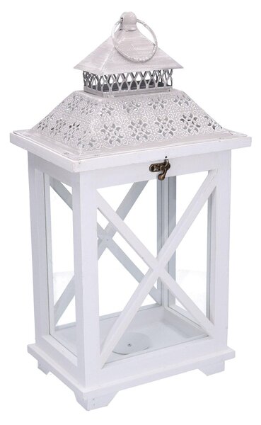 Lanterna in Legno in Metallo bianco rettangolare cm 23x17xh45