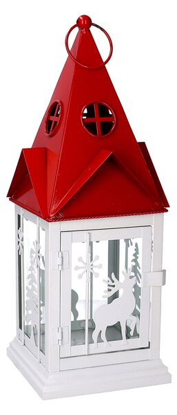 Lanterna in Metallo bianco rettangolare tetto rosso cm 14x14xh38