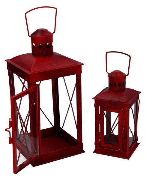 Set 2 Lanterne in Metallo rosso quadro