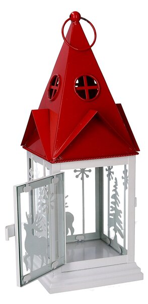 Lanterna in Metallo bianco rettangolare tetto rosso cm 14x14xh38