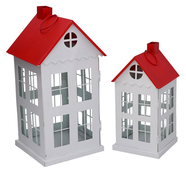 Set 3 Lanterne in Metallo tetto rosso