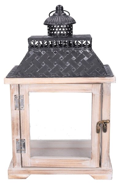 Lanterna in Legno sbiancato rettangolare con tetto nero cm 24x16xh39