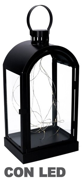 Lanterna con Led in Metallo nero cm 20,2x15,2xh38,5/46