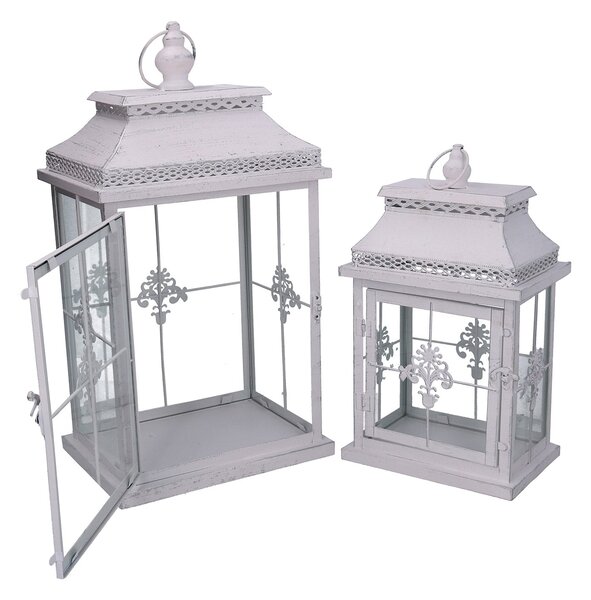 Set 2 Lanterne in Metallo bianco opaco argentata rettangolare