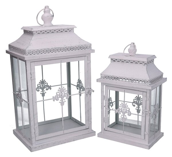 Set 2 Lanterne in Metallo bianco opaco argentata rettangolare