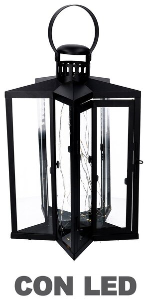 Lanterna con Led in Metallo stella nero cm 27,5x27,5xh42/48