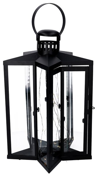 Lanterna con Led in Metallo stella nero cm 27,5x27,5xh42/48