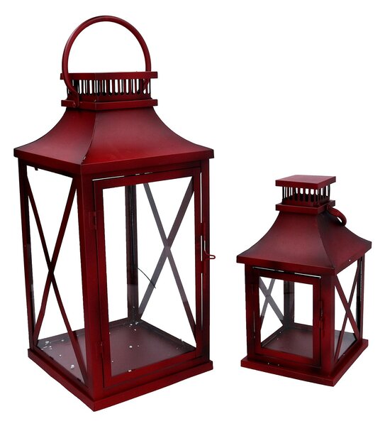 Set 2 Lanterne in Metallo rosso quadro