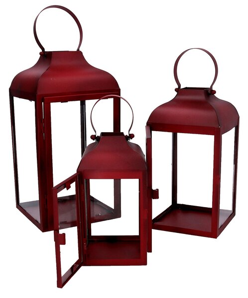 Set 3 Lanterne in Metallo rosso quadro