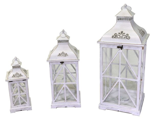 Set 3 Lanterne in Legno in Metallo sbiancato quadro