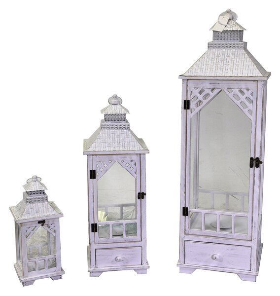 Set 3 Lanterne in Legno in Metallo sbiancato quadro