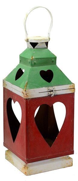 Lanterna in Metallo rosso verde bianco cuore quadro cm 20x20xh50