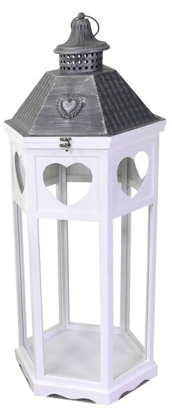 Set 3 Lanterne in Legno in Metallo bianco argento esagonale
