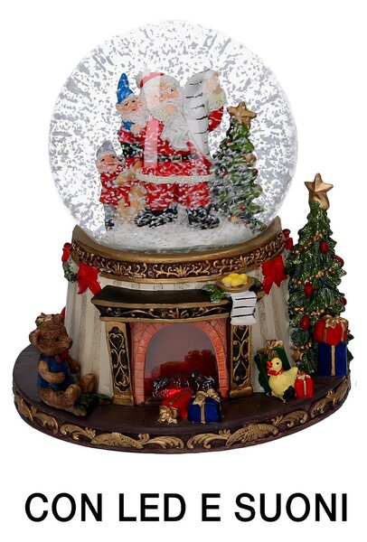 Palla di vetro con Led in Resina babbo natale con musica cm Ø16,5xh20