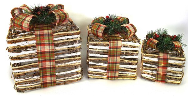 Set 3 Pacchi Regalo Decorativi con Led naturale