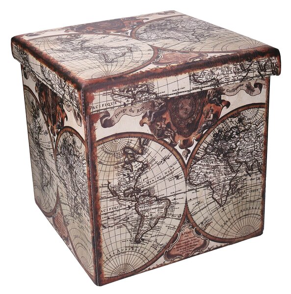 Pouff in Similpelle pieghevole mappamondo quadro cm 38x38xh38