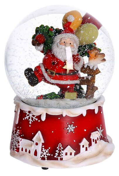 Palla di vetro con carillon babbo rosso cm 10x10xh14,5
