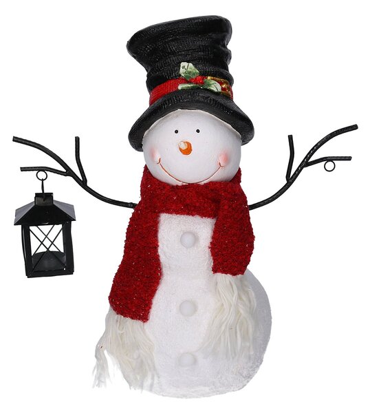 Pupazzo di neve in Resina con lanterna bianco con Led cm 37x19xh44