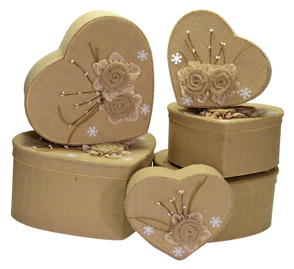 Set 6 Scatole cartone e juta naturale cuore