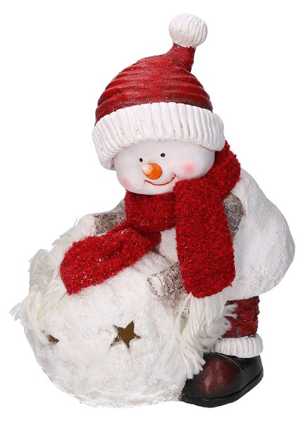 Pupazzo di neve in Resina con palla con Led bianco cm 31,5x20,5xh41