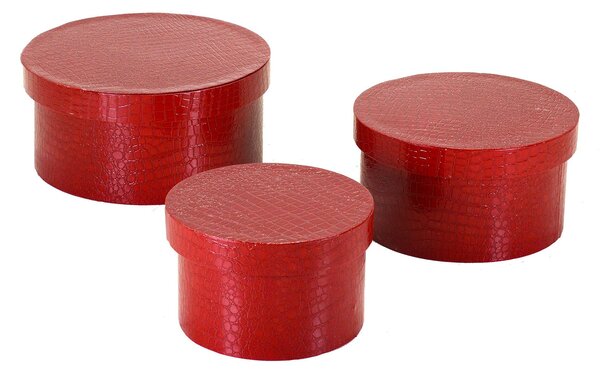 Set 3 Scatole in Similpelle rosso tondo