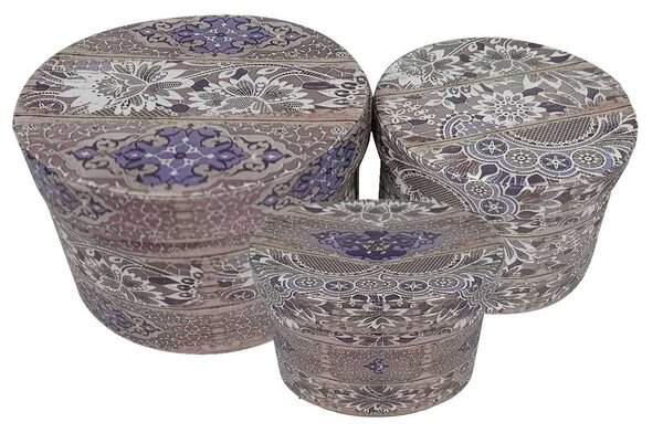 Set 3 Scatole in Similpelle grigio fiori tondo