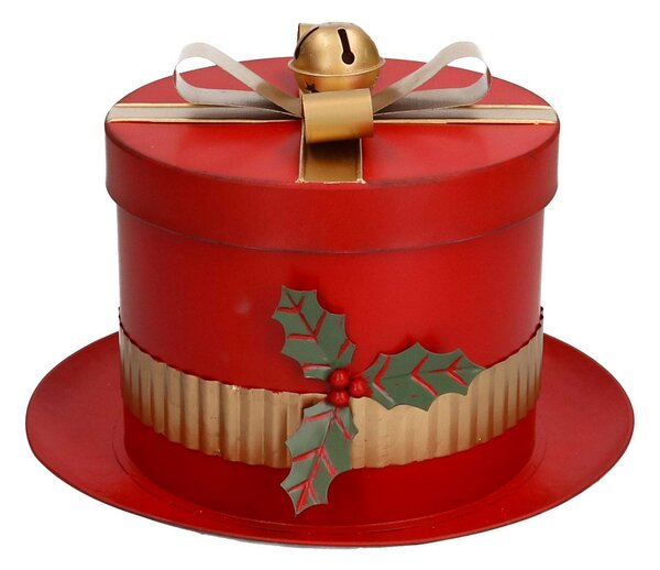 Scatola in Metallo rosso cappello tondo cm Ø29xh20,5