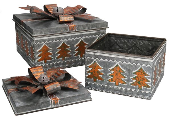 Set 2 Scatole in Metallo grigio oro quadro