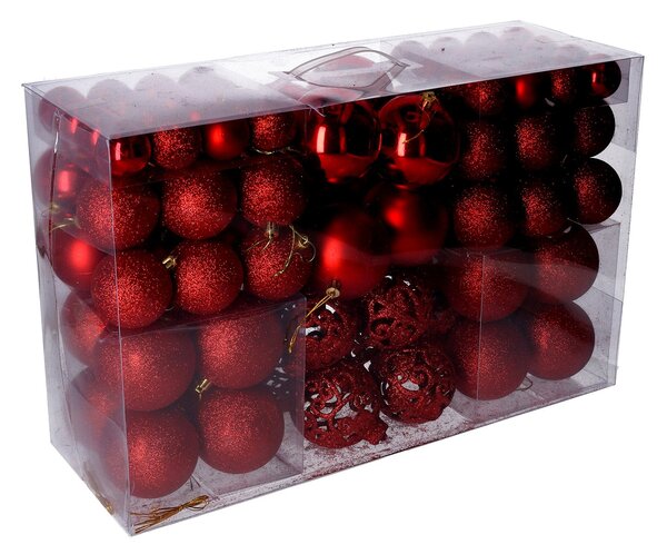 Set 100 Palline Decorative per Albero di Natale in Plastica rosso cm Ø4,6,8