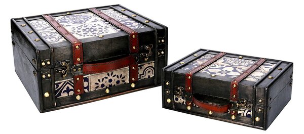 Set 2 Scatole in Legno marrone rettangolare