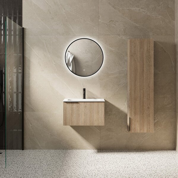 Mobile bagno sospeso 60 cm cannettato rovere chiaro | KAM-AR60-OAK2 - KAMALU