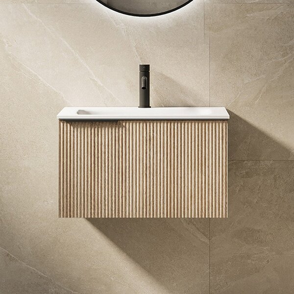Mobile bagno sospeso 60 cm cannettato rovere chiaro | KAM-AR60-OAK2 - KAMALU