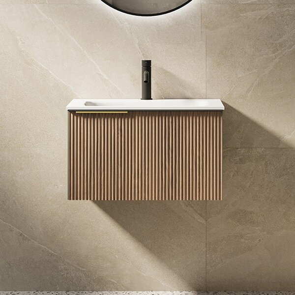 Mobile bagno sospeso 60 cm cannettato rovere bruno | KAM-AR60-OAK1 - KAMALU