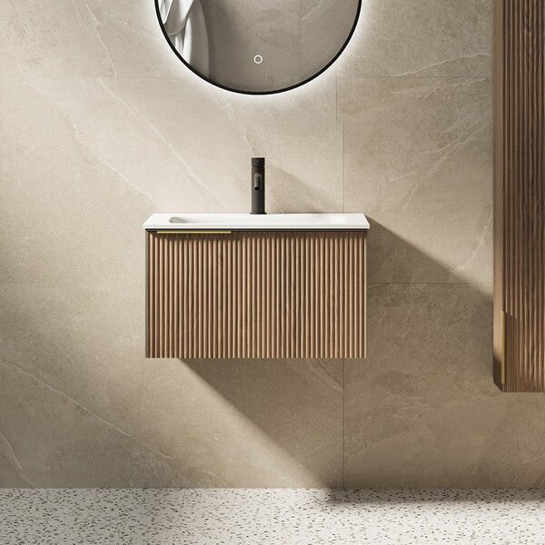 Mobile bagno sospeso 60 cm cannettato rovere bruno | KAM-AR60-OAK1 - KAMALU