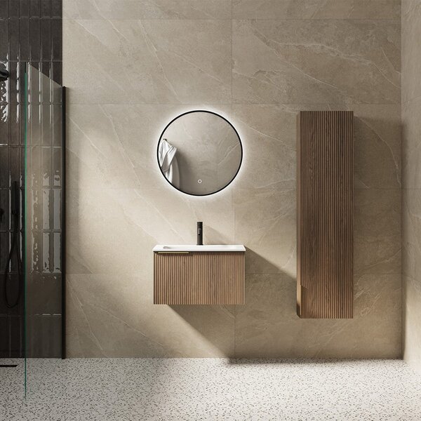 Mobile bagno sospeso 60 cm cannettato rovere bruno | KAM-AR60-OAK1 - KAMALU