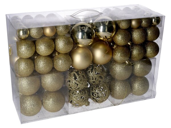 Set 100 Palline Decorative per Albero di Natale in Plastica oro cm Ø4,6,8