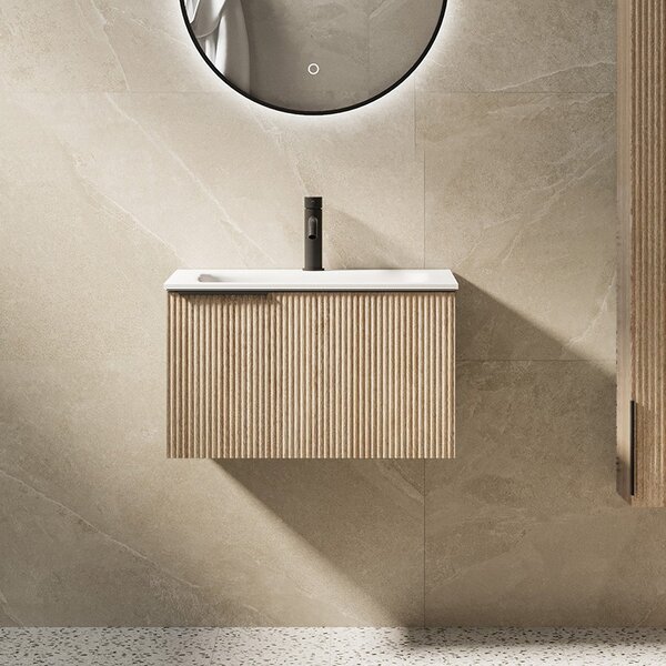 Mobile bagno sospeso 60 cm cannettato rovere chiaro | KAM-AR60-OAK2 - KAMALU