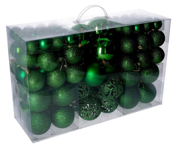 Set 100 Palline Decorative per Albero di Natale in Plastica verde cm Ø4,6,8